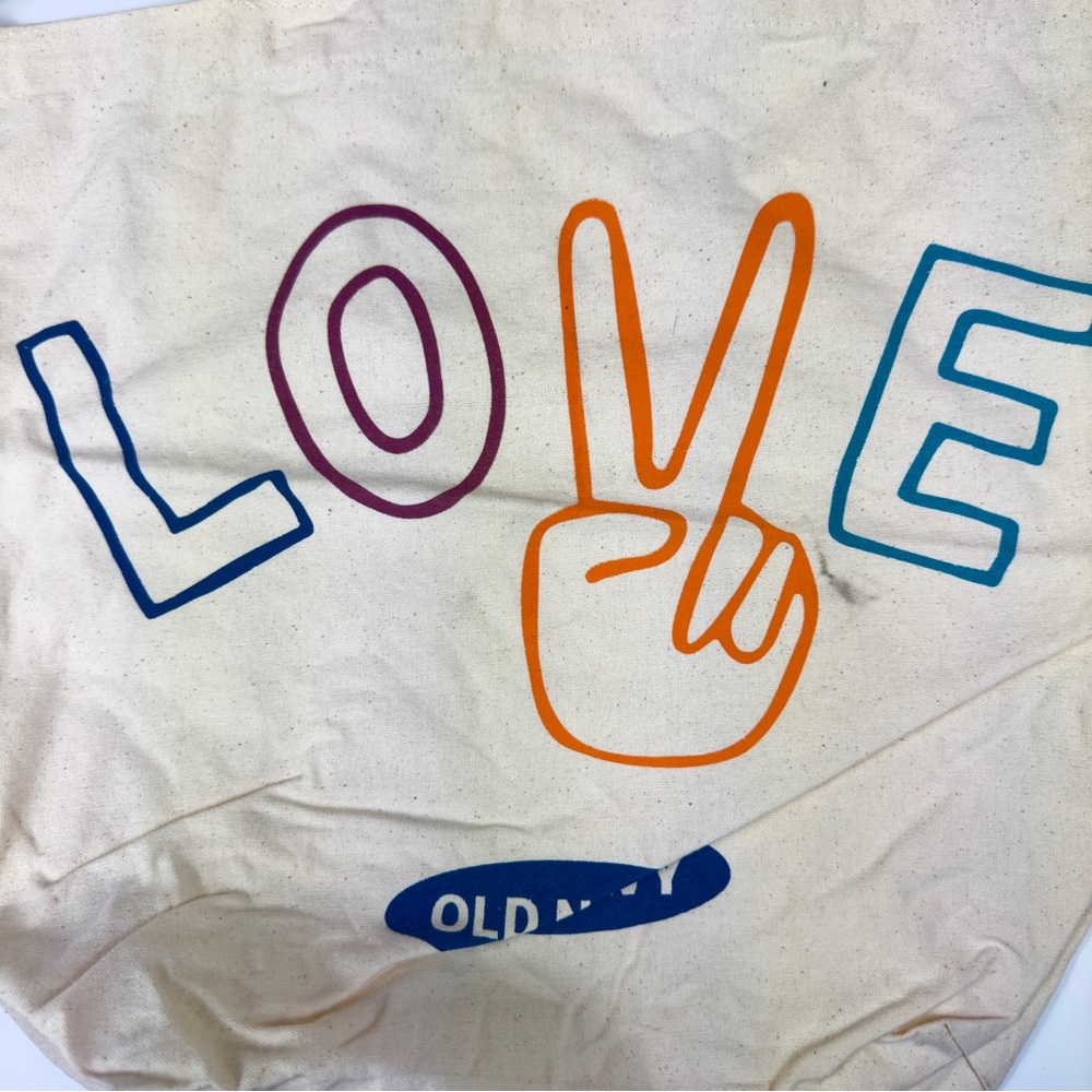 LOVE peace sign large canvas tote w colorful graphic - Old Navy 16.5” x 15.5”